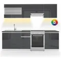 Produktbild: Vicco Raul Küchenzeile Anthrazit/Weiß 240 cm AP Schwarz mit LED-LeistenRaul ohne E-Geräte