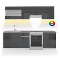 Produktbild: Vicco Küchenzeile Raul, Anthrazit/Weiß, 240 cm, AP Schwarz mit LED-Leisten
