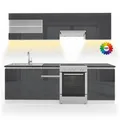 Produktbild: Küchenzeile Vicco Raul 240 cm , AP Schwarz mit LED-Leisten