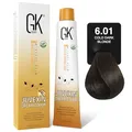Produktbild: GK HAIR Color Crème 6.01 Kaltes Dunkelblond 100 ml | 100% Grauhaarabdeckung Haarfarbe | Semi, Demi oder Permanente Ergebnisse je nach Entwickler | Salon Haarfarbe für Damen & Herren