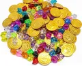 Produktbild: PIQIUQIU 150 Stück Piraten Goldmünzen50 Stücke Pirat Münzen mit 100 Stücke Kinder Piraten Edelsteine für Kinder,Piratenschatz,Piratenparty Mitgebsel,Schatzsuche Kindergeburtstag