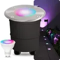 Produktbild: SSC-LUXon MARNE Bodeneinbaustrahler Außen LED mit WLAN Smart GU10 RGB CCT - Bodenstrahler rund befahrbar kompatibel mit Alexa, Siri & Google - Silber