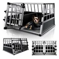 Produktbild: Juskys Alu Hunde-Transportbox L-X - 89x70x51 cm – Auto Hundebox robust & pflegeleicht – Gittertür verschließbar - Aluminium Reisebox für Hunde
