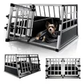 Produktbild: Juskys Alu Hundetransportbox L-X - 89x70x51 cm - Auto Hundebox robust & pflegeleicht - Gittertüren verschließbar - Aluminium Reisebox für Hunde