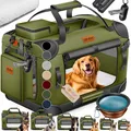 Produktbild: LOVPET® Hundebox Hundetransportbox faltbar Inkl.Hundenapf Transporttasche Hundetasche Transportbox für Haustiere, Hunde und Katzen Haustiertransportbox, Khaki, XL