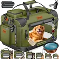 Produktbild: LOVPET® Transportbox Hund Katze Transporttasche XL 82x58x58cm | Hunde-Tragetasche Faltbare Katzentasche | Haustier-Transportbox inkl. Hundenapf & Schultergurt | für Katzen & Hunde Khaki