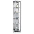 Produktbild: K-Möbel Glasvitrine Stehend 176x37x33 cm Made in Germany mit LED & 4 Höhenverstellbaren Glasböden Silber