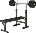 Produktbild: GORILLA SPORTS® Hantelbank - inkl. Hantelset 38 kg, mit Ablage und Dip-Station, Verstellbare Höhe und Neigungswinkel, Klappbar, bis 200kg, Schwarz – Trainingsbank, Flachbank, Schrägbank