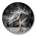 Produktbild: DEQORI Glasuhr | rund Ø 30 cm | Motiv Samen der Pusteblume | ausgefallene leise Design Uhr aus Glas | Wanduhr für Wohnzimmer & Küche | moderne Hingucker Uhr für die Wand