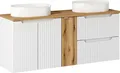 Produktbild: Doppelwaschtisch 140cm mit Keramikwaschbecken, weiß und Eiche, NEWPORT-56-WHITE