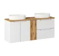Produktbild: Lomadox Doppelwaschtisch NEWPORT-56-WHITE, 120cm breit mit Aufsatzwaschbecken, weiß mit Eiche, gerillte Front