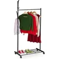 Produktbild: Garderobe mit Rollen, HxBxT: 165 x 80 x 44 cm, Metall, Ablage, mobiler Kleiderständer, Rollgarderobe, schwarz - Relaxdays