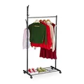 Produktbild: Relaxdays Garderobe mit Rollen, HxBxT: 165 x 80 x 44 cm, Metall, Ablage, mobiler Kleiderständer, Rollgarderobe, schwarz