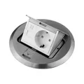 Produktbild: Einbausteckdose Fußbodensteckdose Rund 2-fach RJ45 & Schuko Edelstahl Boden Wand