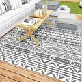Produktbild: Outsunny - Outdoor Teppich Robuster Wetterfest Outdoorteppich, Faltbar Carpet Mit Boho-style, Outdoor-teppich Für Wohnzimmer Balkon Garten Terrasse Bad Flur Küche, 182 X 274 Cm Dunkelgrau+weiß