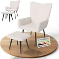 Produktbild: Juskys Ohrensessel Odense mit Hocker, Bouclé & Relaxsessel mit Metallfüßen – Beige
