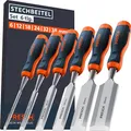 Produktbild: Presch Stechbeitel Set für Holz 6tlg. - Fertig geschliffene Stemmeisen (6, 12, 18, 24, 32, 38mm) - Profi Stecheisen mit 25° Keilwinkel mit robuster Metallschlagkappe