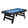 Produktbild: Billardtisch Miami 5ft. Kleiner kompakter Poolbillard für Kinder und Erwachsene, preiswerter Tischbillard 185x105cm 50kg mit geräuscharmen Einfalltaschen, inkl. Zubehör (Schwarz)
