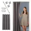 Produktbild: tinycurtains, Thermo Türvorhang mit Vorhangstange & Magneten zum Abdichten, einfache Montage ohne Bohren in 1 Min (210 x 150 cm grau + Stange Silber 70–120 cm + 6 Magnete)