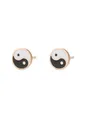 Produktbild: Hey Happiness Paar Ohrstecker Yin Yang weiß schwarz, Ohrringe 18K Roségold vergoldet, Edelstahl Ohrringe Damen Yin Yang Sign klein rund, wasserfest