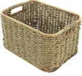 Produktbild: Aufbewahrungskorb aus Rattan und Schilfstroh, mittel, 33x25x19 cm, Schrankkorb, Regalkorb, Wäschekorb