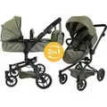 Produktbild: Bandits & Angels Puppenwagen Grün Modern Angel 2in1 Retro Grün ab 3 Jahren – Puppenbuggy – Für Mädchen – Verstellbarer Schiebebügel 48...