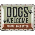 Produktbild: LANOLU Blechschild Hund - DOGS WELCOME - Deko Hund Geschenke für Hundeliebhaber in retro Shabby Chic Optik - Vintage Dekoration als Geschenk für Hundefreunde aus Metall, 15x20cm