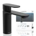 Produktbild: SCHÜTTE Waschtischarmatur MONTANA 32316, Wasserhahn Bad mit Ablaufgarnitur, Armatur Badezimmer, Einhebelmischer Badezimmer mit Pop Up Abflussstopfen, Mischbatterie Waschbecken, Schwarz