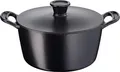 Produktbild: Tefal Gusseisen Schmortopf 24 cm Jamie Oliver – Gusseisener Schmortopf mit Deckel in Schwarz/Creme, ideal für langsames Garen.