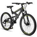 Produktbild: Licorne Bike Strong 2D Premium Mountainbike in 26, 27,5 und 29 Zoll - Fahrrad für Jungen, Mädchen, Damen und Herren - Scheibenbremse vorne und hinten - Shimano 21 Gang-Schaltung - Farbe:Schwarz/Lime;Zoll:27.5