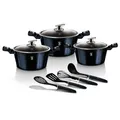 Produktbild: Berlinger BH-6152 Haus Aquamarine Kochtopf Set Induktion 10-Teiliges, Antihaft PFOA-frei Marmor, Aluminium, Set 3 Töpfe, 3 Glasdeckel, 4 Küchenutensilien, Design Metallic Line, Glaskeramik, Gas, Elektrisch