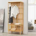Produktbild: [en.casa] Garderobenständer Vemb mit Kleiderstange und Ablagefach 185x80x45cm Kleiderständer aus Bambus Standgarderobe