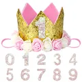 Produktbild: Tunejoy Geburtstag Hüte für Baby Party Krone Kinder mit Rosendekor und Zahlen von 0-9 Pailletten Haarschmuck Prinzessin für Geburtstagsfeier Festival Baby Shower