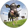 Produktbild: ARTland Glas Wanduhr Quarzuhr - schwarzer Zeiger Holstein-Kuh mit gewaltiger Zunge Größe: 30x30 cm