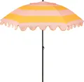 Produktbild: Mica Decorations Neigbarer Sonnenschirm mit Streifenmuster - Stockschirm 238 x Ø195 cm - Garten oder Balkon Sonnenschutz - Polyester, Stahl - Rosa, Orange