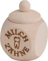 Produktbild: Holzdose, mit Schraubverschluss, Aufdruck Milchzähne, brauner Tampondruck aus Holz 4 cm