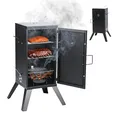 Produktbild: Relaxdays Räucherofen, Fleisch & Fisch, 2 Ebenen, Thermometer, Holzkohle, HxBxT: 108,5x57x56 cm, Stahl, Smoker, schwarz