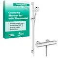 Produktbild: hansgrohe Crometta - Duschset mit Thermostat Ecostat 1001 CL, runder Duschkopf mit Brausestange 90 cm, Duschkopfhalterung und Brauseschlauch 1,60m, Duschbrause mit 2 Strahlarten, Weiß-Chrom, 27813400
