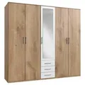 Produktbild: Mid.you Drehtürenschrank Wimex Ben, Weiß, Eiche, Holzwerkstoff, 4 Fächer, 3 Schubladen, 225x210x58 cm, Schrankfront mit Spiegel, Schlafzimmer, Kleiderschränke, Drehtürenschränke