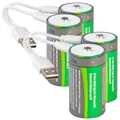 Produktbild: tka Köbele Akkutechnik USB-Akku Typ D: 4er-Set Li-Ion-Akkus Typ D mit USB-C, 5.400 mAh, 8.100 mWh, 1,5 V (Accu, USB-Batterien, Taschenlampe)