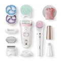 Produktbild: Braun Silk-épil Beauty-Set 9 Deluxe 7-in-1 Epilierer Damen / Haarentferner, Facespa Gesichtshaarentferner, Rasierer, Peeling, Reinigungskit für Gesicht und Körper, 9-985, weiß/rosa