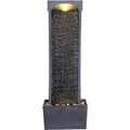 Produktbild: 98 Cm Indoor/outdoor Moderner Gebogener Kunstschiefer-wasserfallbrunnen Mit Led-leuchten, Schwarz Und Steingrau - Teamson Home