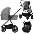 Produktbild: Lionelo Kombikinderwagen Meril 3in1 Babywanne bis zu 9 kg, Kindersitz bis zu 13 kg, 0-48 Monate bis zu 22 kg, Geländeräder 360°, Vollfederung - Grau