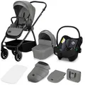 Produktbild: LIONELO MERIL 3-in-1 Multifunktionaler Kinderwagen 0-48 Monate Bis zu 22 kg, Babywanne bis zu 9 kg, Kindersitz bis zu 13 kg, Geländeräder 360°, Vollfederung, XXL-Verdeck mit UPF50+