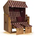Produktbild: Strandkorb Hanse Ostsee XXL Strandkorb Volllieger 2 Sitzer zerlegt - 120cm breit - Rot Kariert, ideal für Garten, Terrasse oder Balkon