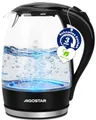 Produktbild: Aigostar Adam - Wasserkocher Glas 1,7 Liter, 2200 Watt, LED-Beleuchtung, 100% BPA Frei, Verdicktes Borosilikatglas Wasserkocher mit Kalkfilter, 360° Edelstahl Sockel, Trockenaufschutz, Schwarz