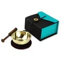 Produktbild: Klangschalen-Set in Box mini türkis Gegossene, hellklingende Mini-Klangschale mit Holzklöppel und schwarzer Unterlage - Boxfarbe: Türkis/Schwarz,