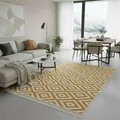 Produktbild: Fashion4Home Teppich Läufer - Tepiche für Wohnzimmer, Schlafzimmer, Küche, Kinderzimmer, Badezimmer - Boho Kelim - Läufer Flur, Trio-Gold-Weiß, Größe: 120x170 cm
