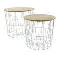 Produktbild: Myflair Möbel & Accessoires Beistelltisch 2tlg. Metalltisch MAX weiß natur Aufbewahrungskorb mit Tischplatte aus