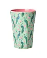 Produktbild: ReWu Rice Melamin Becher Groß - Pfau Motiv Grün - Kinderbecher Campingbecher Campinggeschirr Trinkbecher Melamingeschirr Bruchsicher BPA-frei 400ml